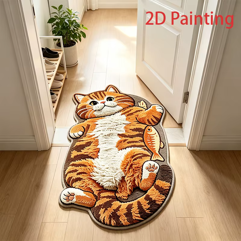 Tapis à motif de chat orange de dessin animé amusant pour salon
