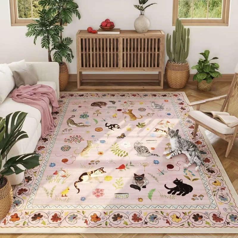 Tapis en feutre grand format vert foncé vintage