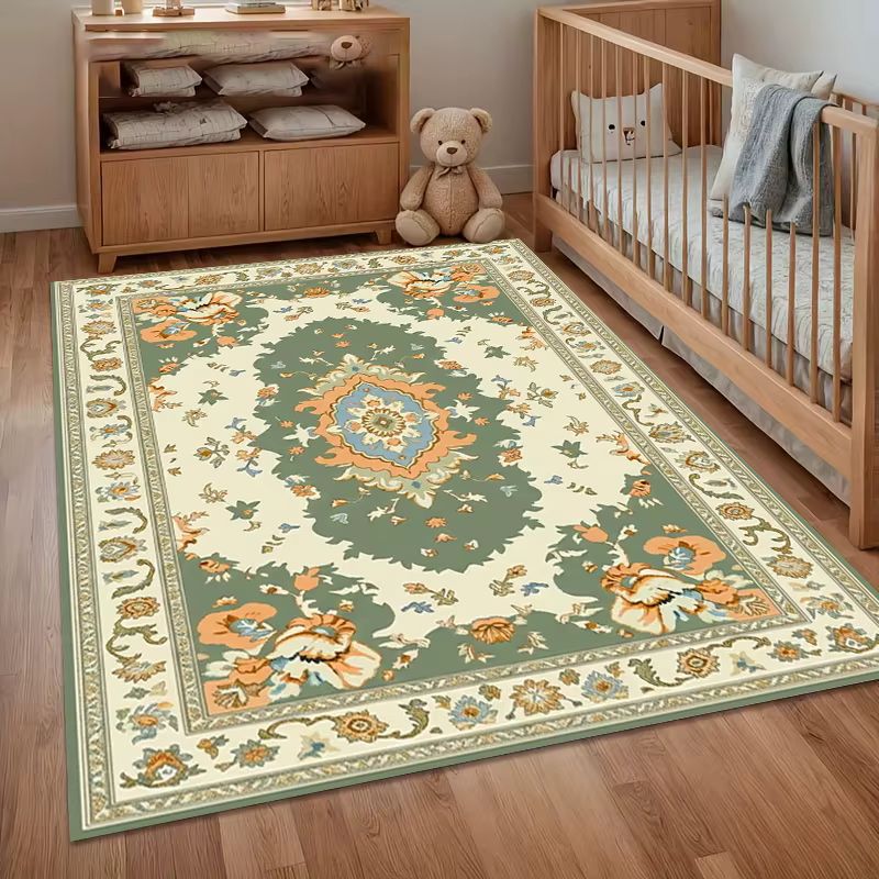 Tapis Bohème Vintage Turquoise, Grand Tapis Oriental pour Salon, Tapis de Sol Élégant pour Chambre et Salon, Décoration