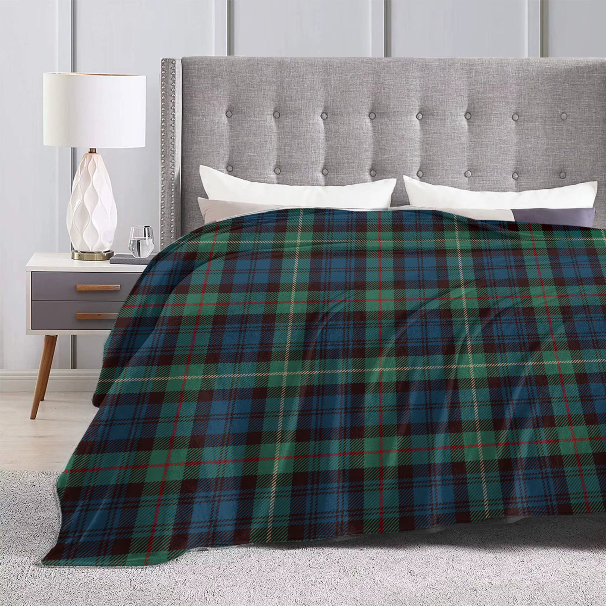 Tartan rustique vert et bleu noir montre Plaid couvertures de vacances corail polaire en peluche imprimé carreaux couvertures pour tapis de lit pièce