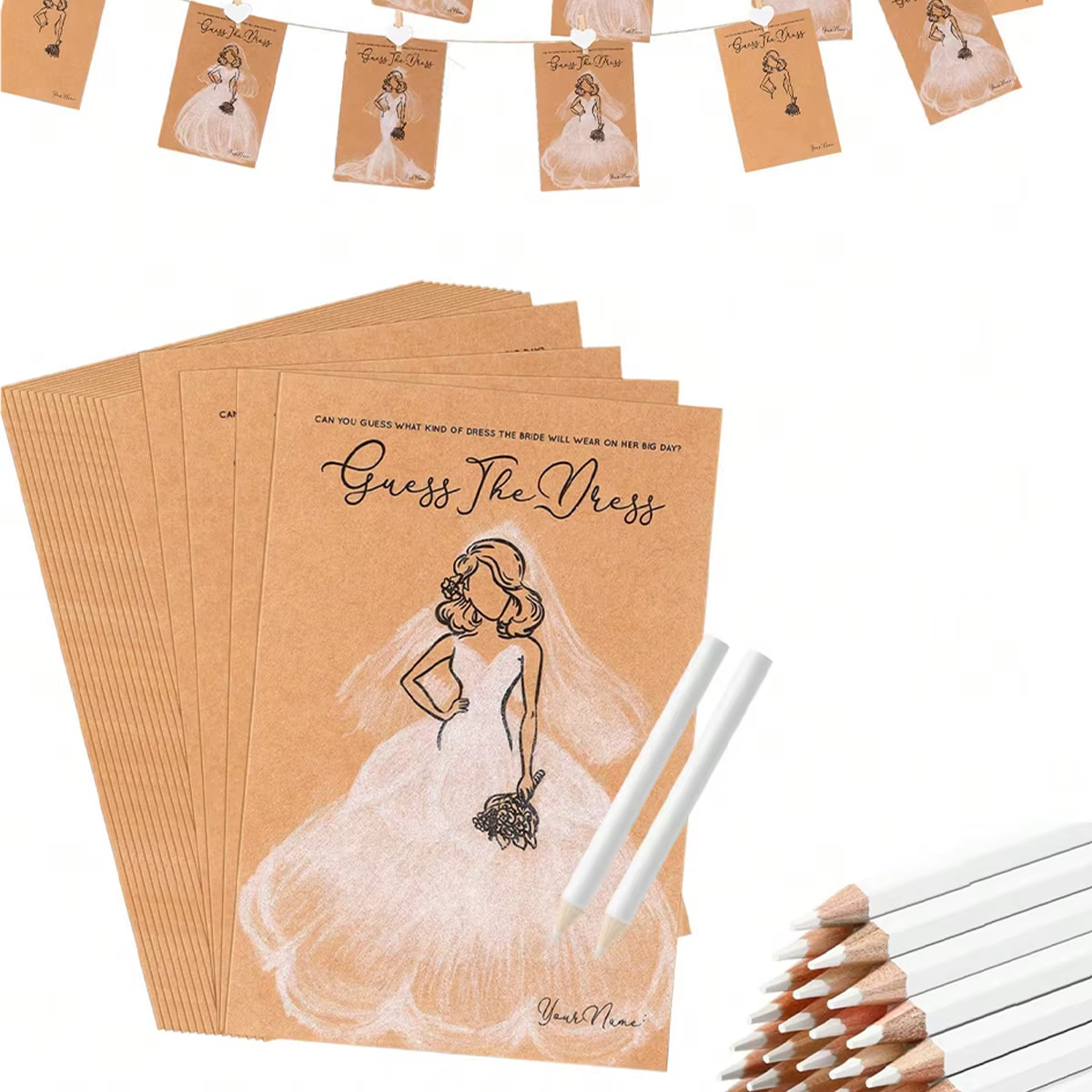 10 jeux de devinettes sur le thème de la robe pour la fête prénuptiale, incluant des cartes de jeu et des crayons solubles dans l'eau, fournitures amusantes pour mariage