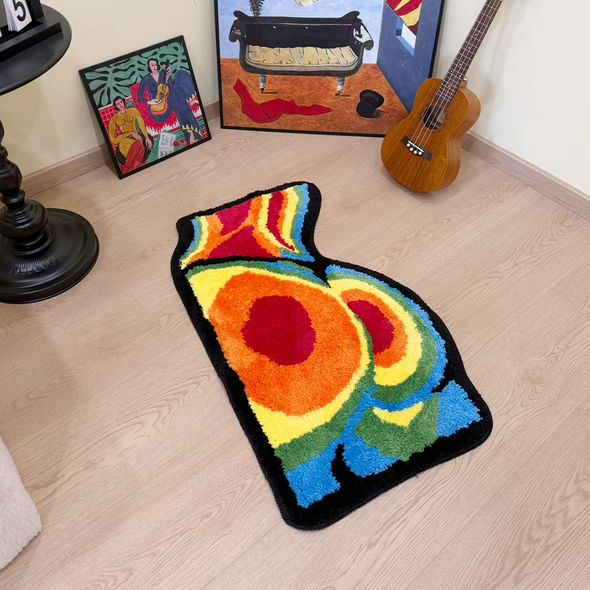 Tapis touffeté en forme de fesses arc-en-ciel