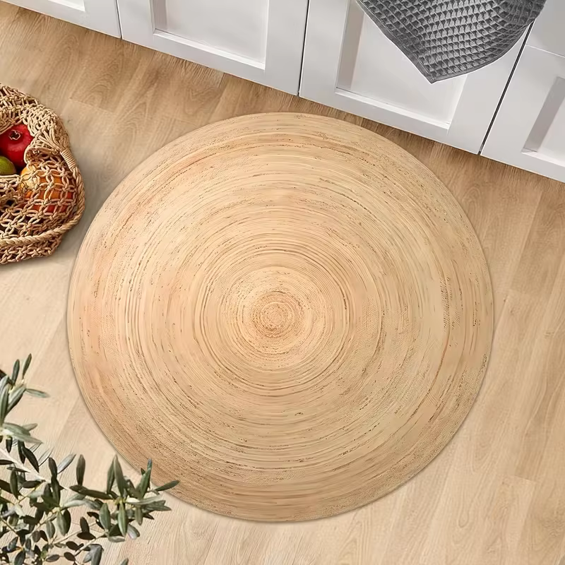 Tapis rond rustique à motif bois naturel