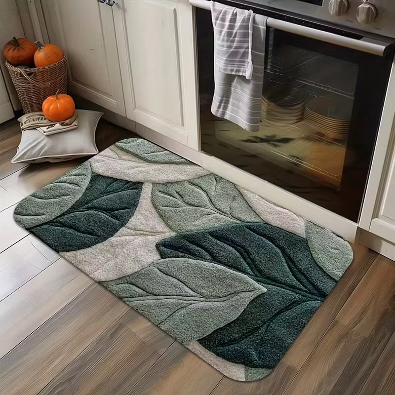 Tapis antidérapant à motif de feuilles vertes plates 2D
