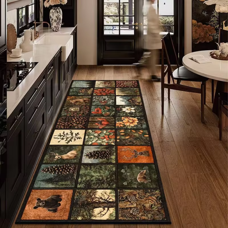 VIKAMA Tapis de sol vintage à motif d'animaux de la forêt
