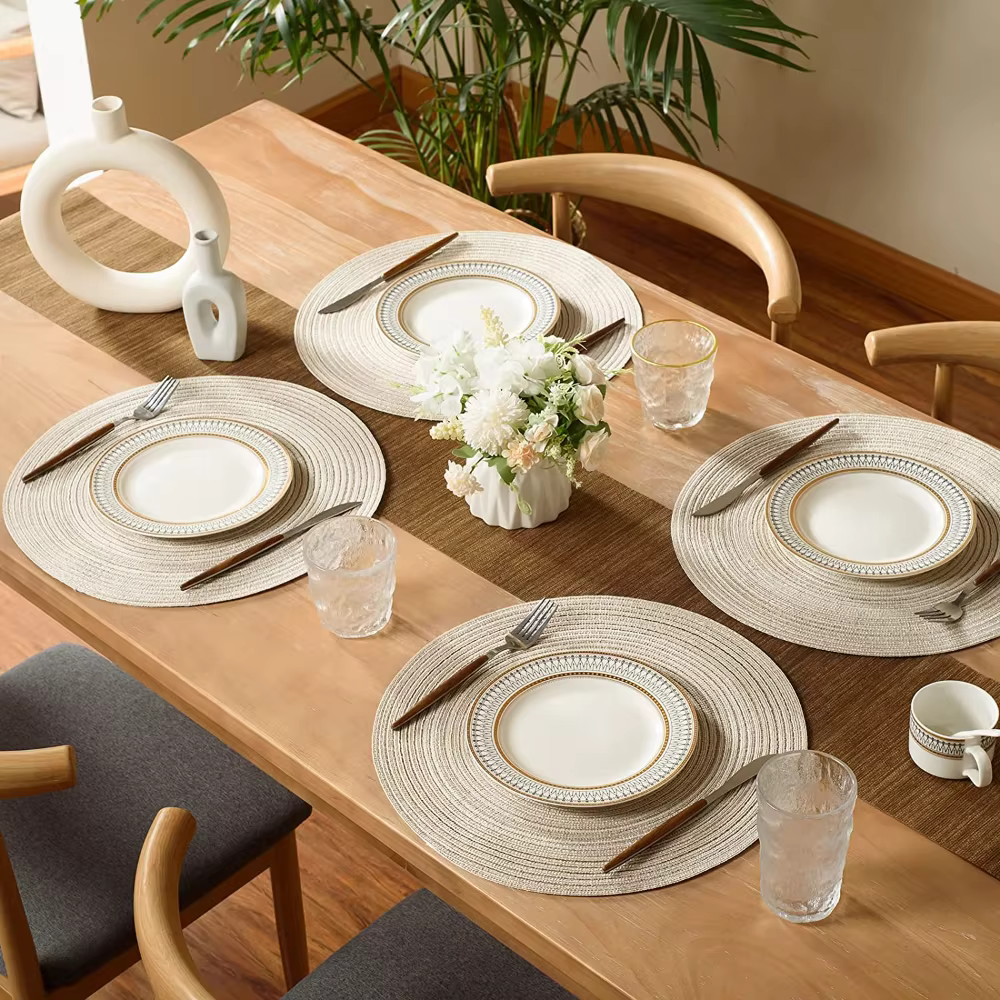 Tapis de Table ronds tressés Beige