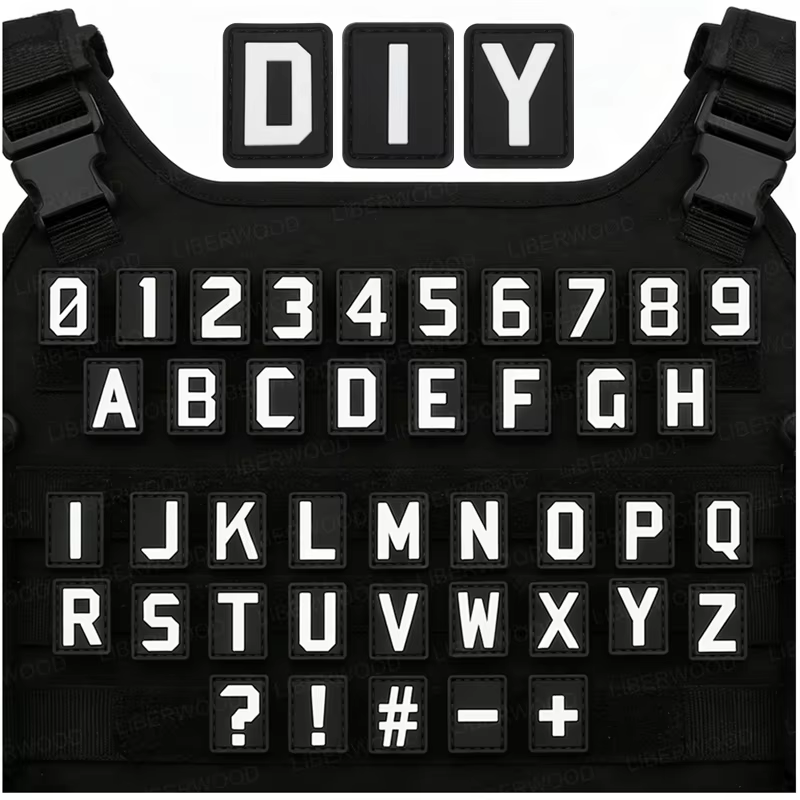 Patchs de chiffres de l'alphabet en PVC qui brillent dans la nuit, 26 lettres et 10 chiffres avec support à crochet pour chapeaux, casque, sac à dos, gilet, uniforme