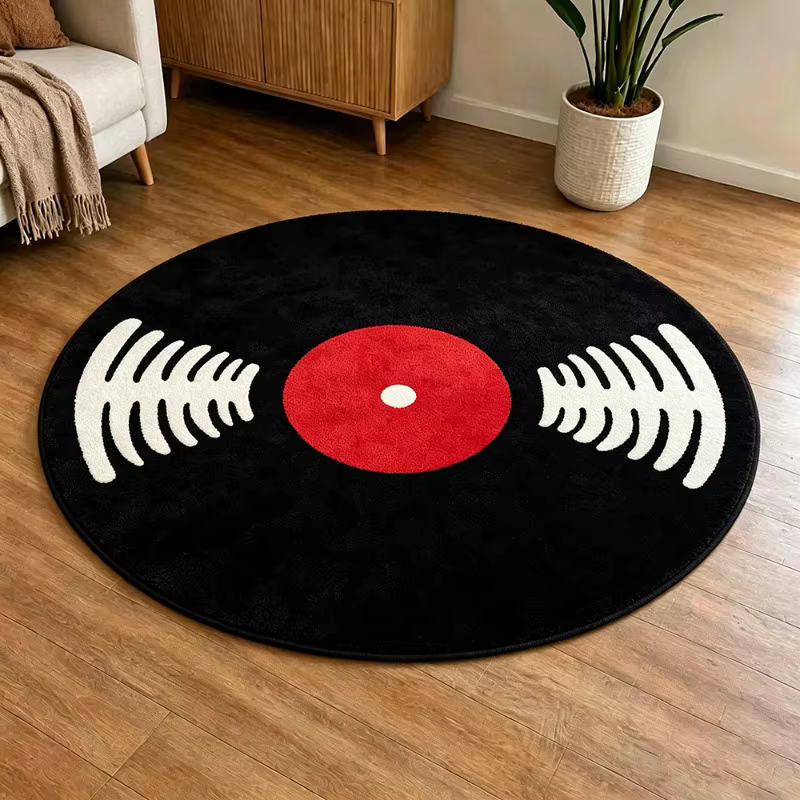 Tapis rond en vinyle, style rétro