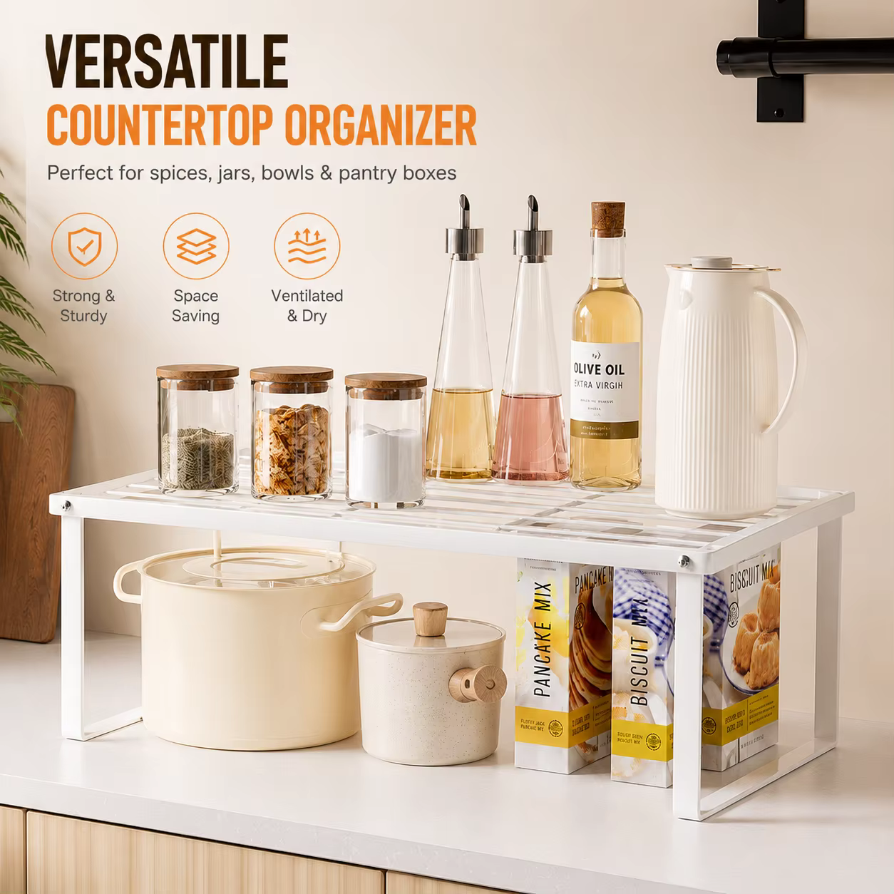 Étagère de rangement empilable en acier au carbone pour comptoir de cuisine, organisateur de placard pour bols, assiettes, casseroles, pots à épices, et pour salle de bain ou bureau
