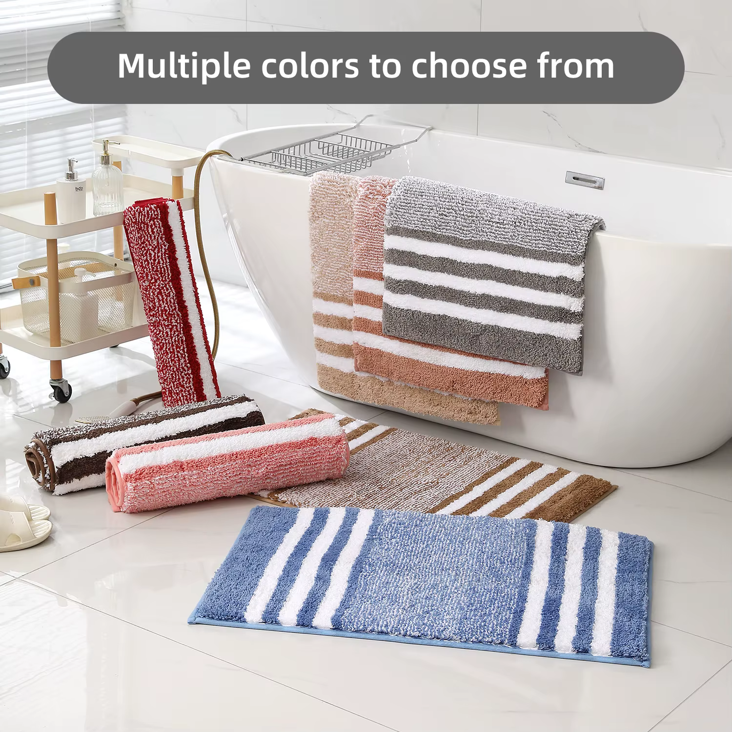 Ensemble de tapis de salle de bain rayé en microfibre