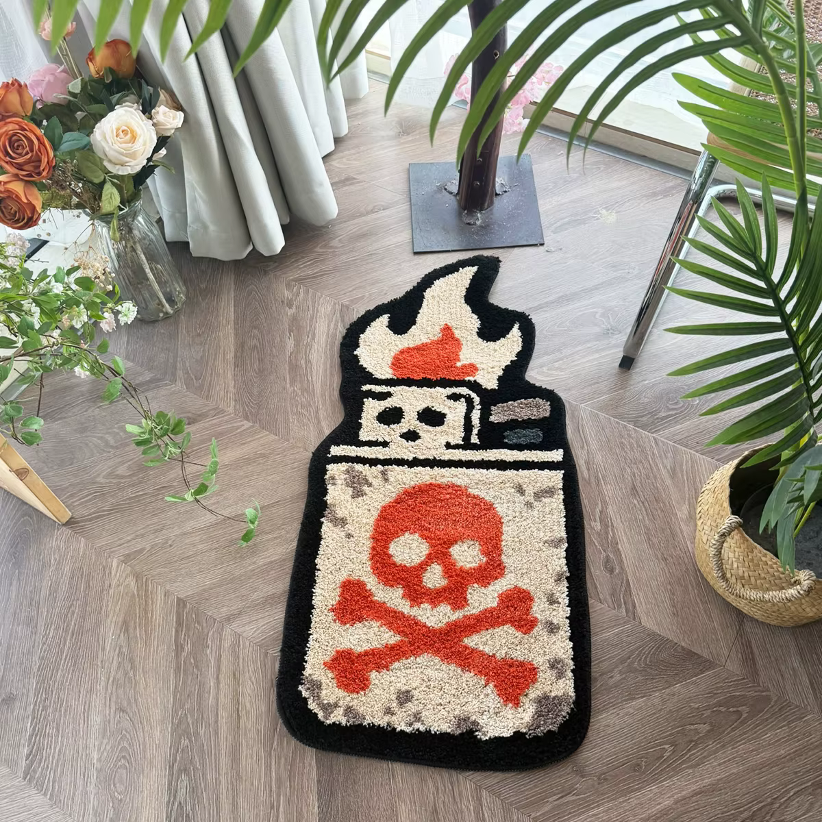 Tapis touffeté rétro motif crâne
