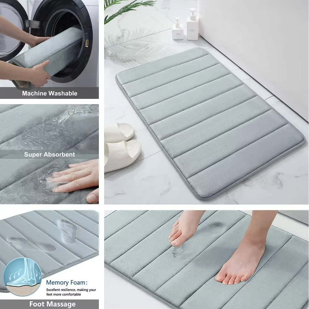 Ensemble de tapis de salle de bain en mousse à mémoire de forme, antidérapant, Super absorbant, pour sol de salle de bain, lavable en Machine, 1/2/3 pièces