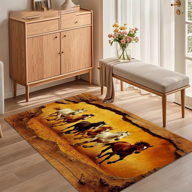 Tapis de sol vintage Western motif herbe de chevaux