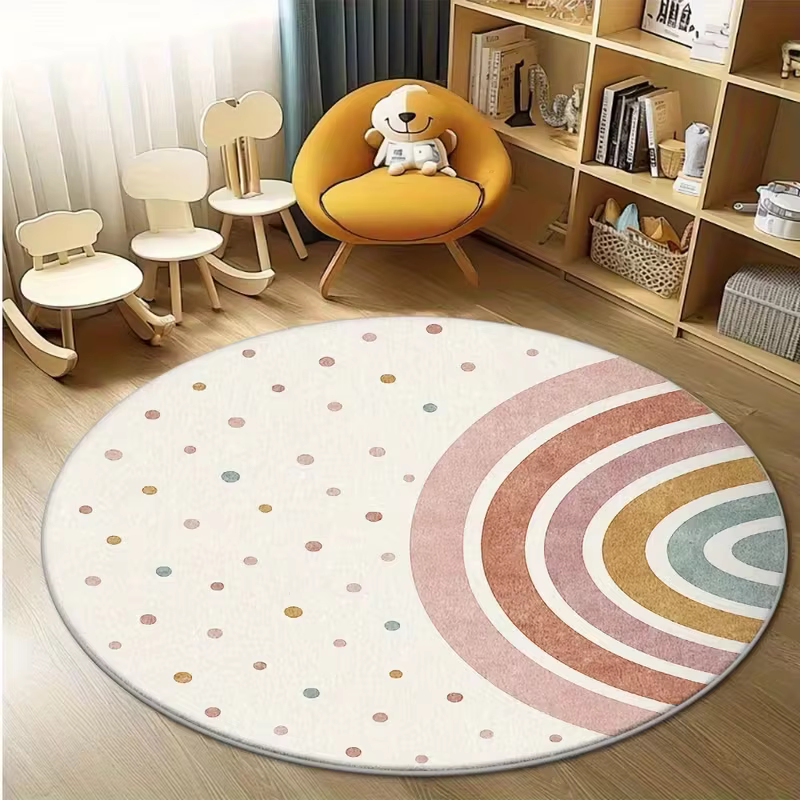 Tapis rond courbé arc-en-ciel à pois pastel