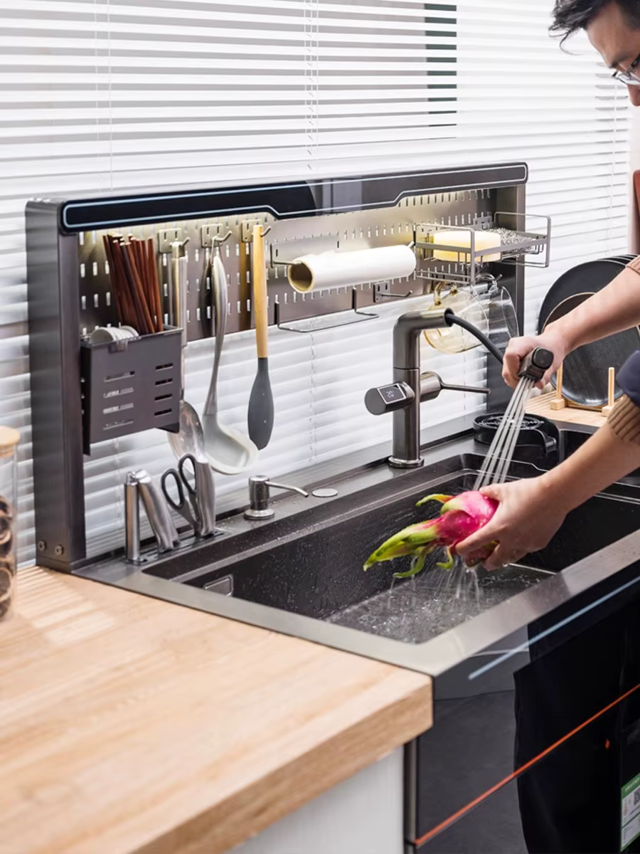 Panneau de trous intégré de conception pour armoire automatique avec meubles de cuisine d'évier intégrés