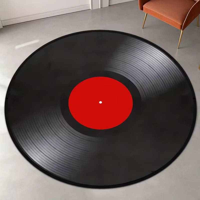 Tapis rond rétro en vinyle pour salle de pratique musicale