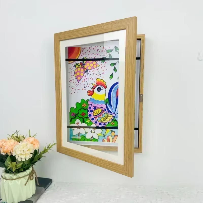 Cadres artistiques pour enfants, cadre magnétique en bois ouvert sur le devant, modifiable, pour photos, dessin, peintures, affichage d'images, décoration de maison