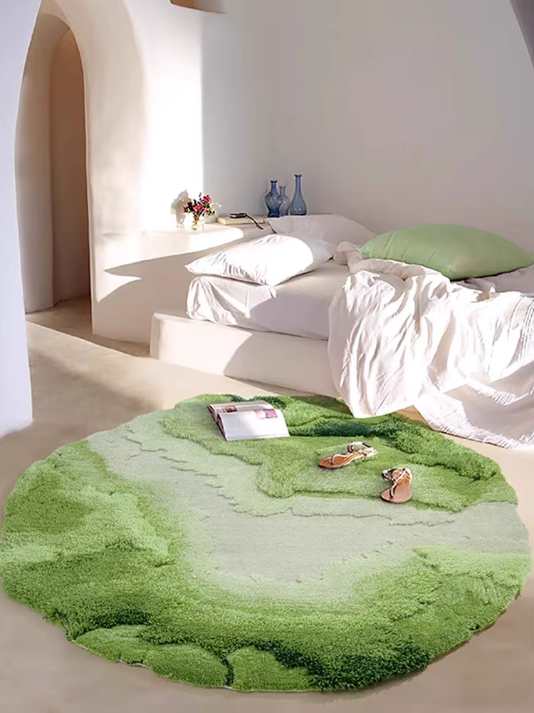 Tapis Rond de Luxe en Laine Verte