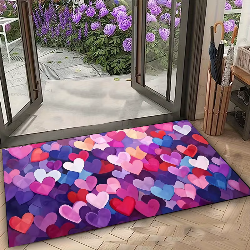 Tapis de sol en forme de cœur aquarelle, romantique et coloré, antidérapant, décoration pour la Saint-Valentin, tapis de luxe léger pour salon et chambre à coucher