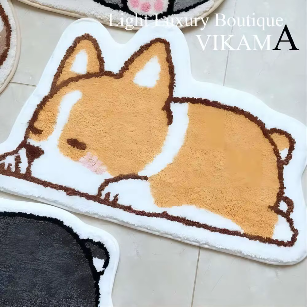 VIKAMA dessin animé Corgi tapis chaud tactile doux salle de bain