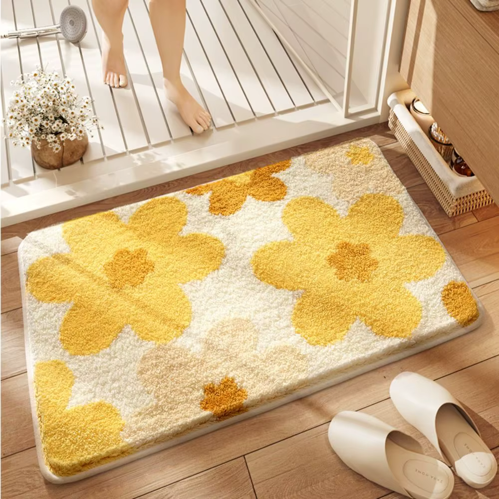 Petit tapis de sol de salle de bain à fleurs fraîches