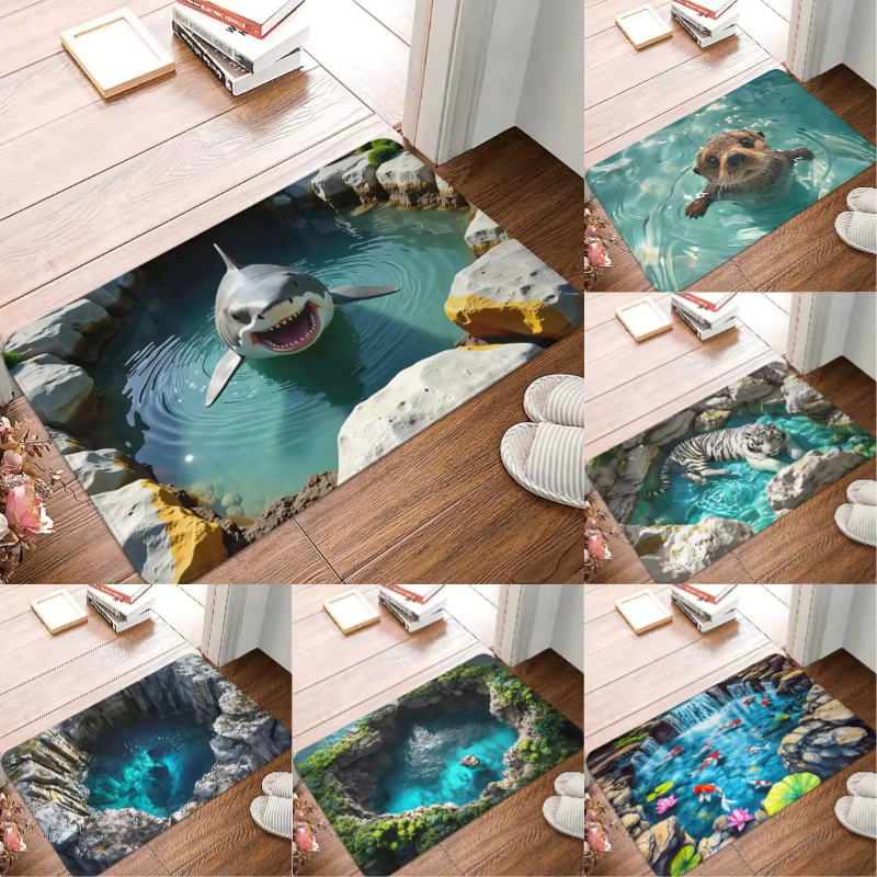 Tapis d'entrée antidérapant à motif animal marin