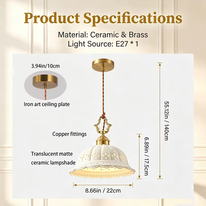 Luminaire suspendu de style antique japonais en laiton et céramique pour restaurant, lampe de style rétro américain pour bureau, chambre et bar