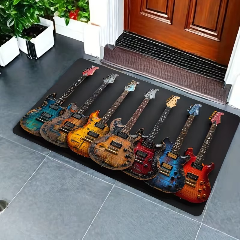 Tapis de guitare électrique vintage VIKAMA, thème rock, antidérapant et lavable, pour studio de musique, chambre à coucher, décoration de man cave