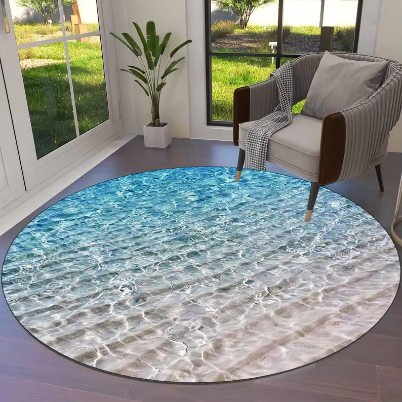 Tapis rond à effet 3D avec impression de tortue