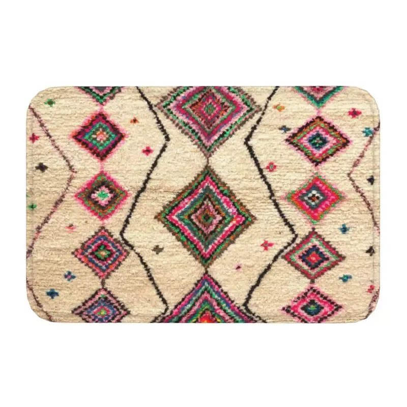 Moroccan Berber Rug Boho Style Front Door Mat Anti-Slip Antique Bohemian Geometric Doormat Floor Bathroom Entrance Rug Carpet