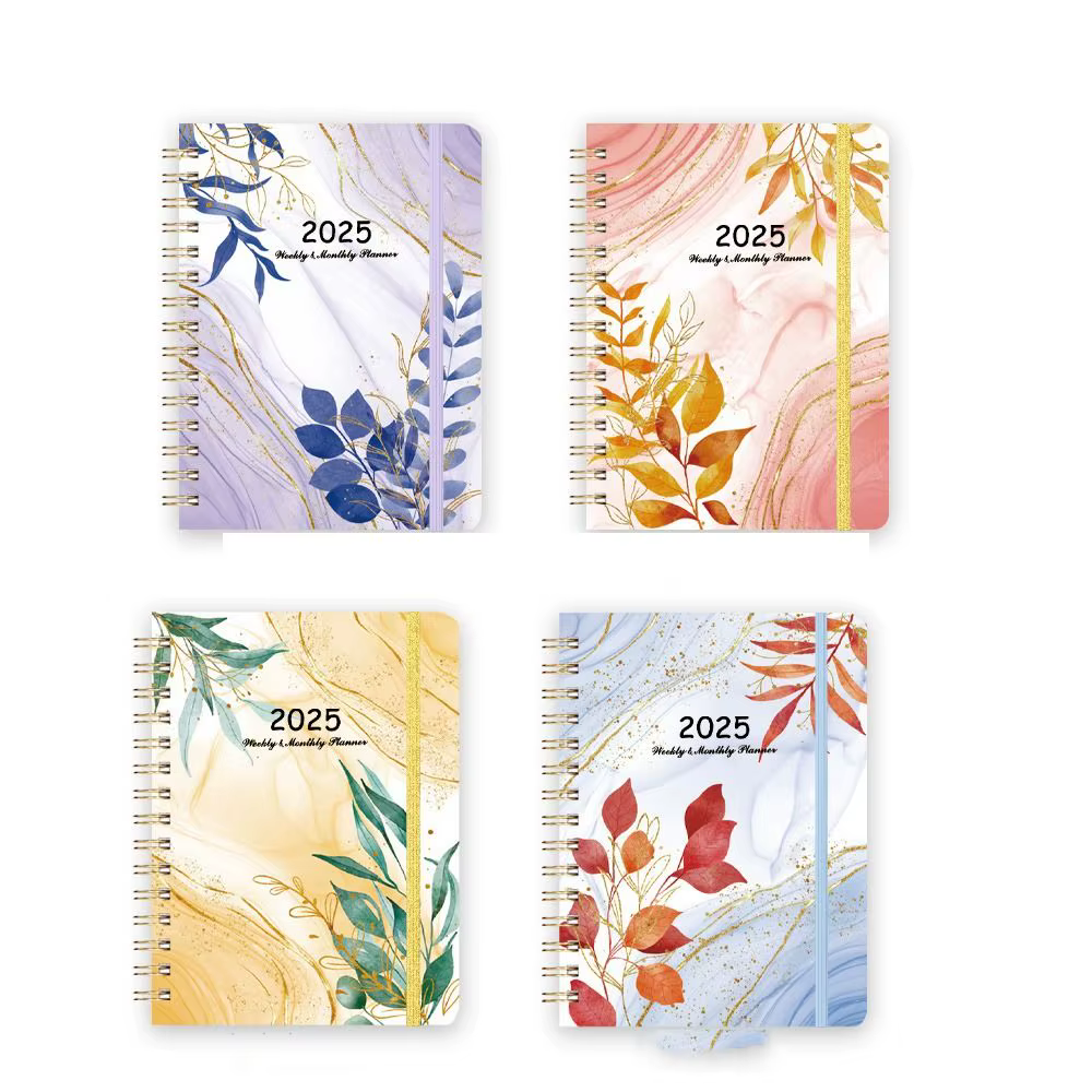 Agenda 2025 en anglais, 365 jours, mensuel, à feuilles mobiles, spirale, motif floral, carnet de notes, planificateur hebdomadaire, liste de choses à faire, format A5
