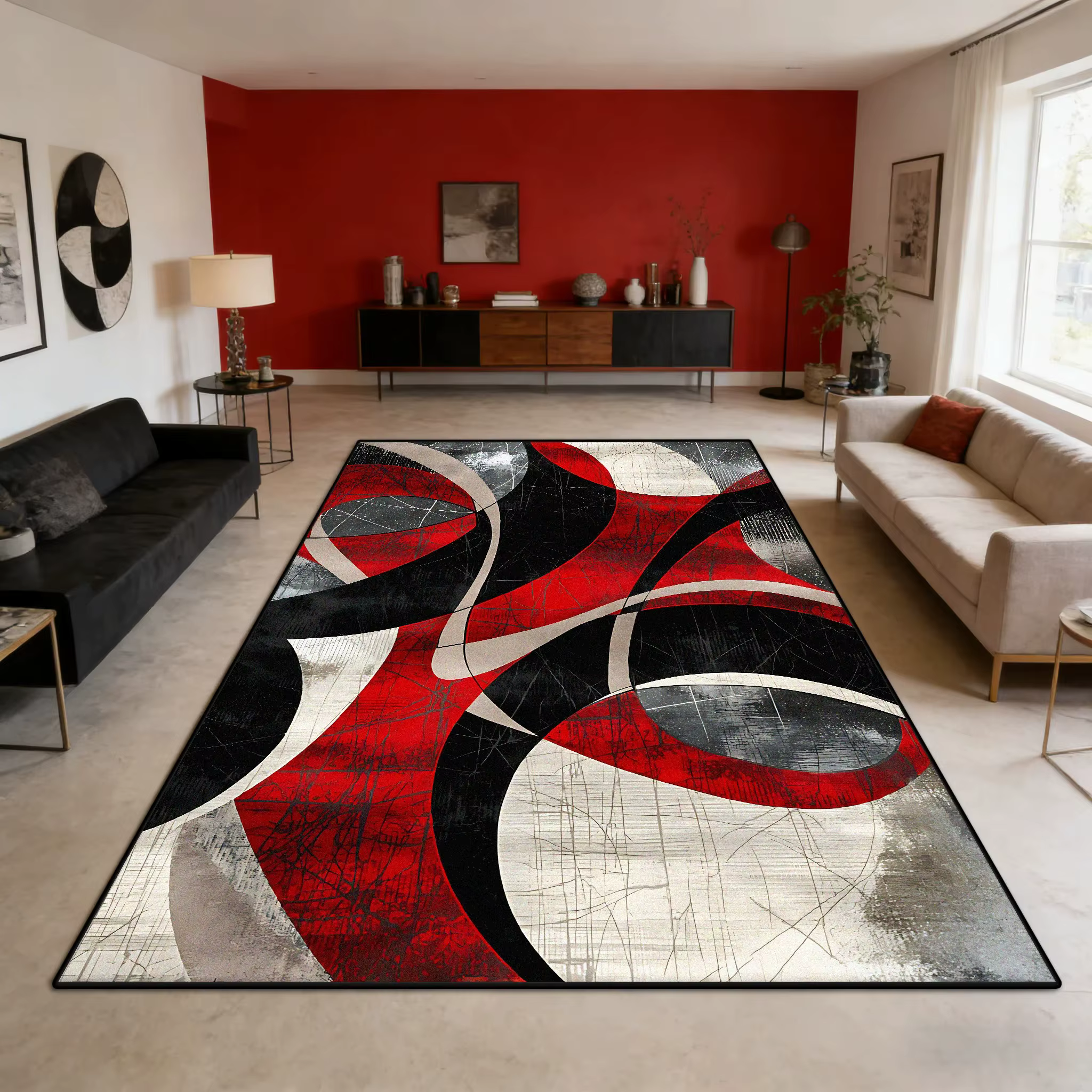 Tapis rouge et noir Vintage européen