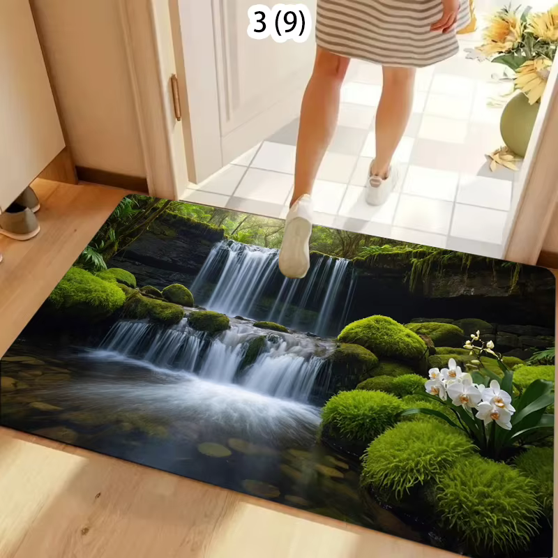 Tapis de sol antidérapant motif forêt et mousse pour entrée