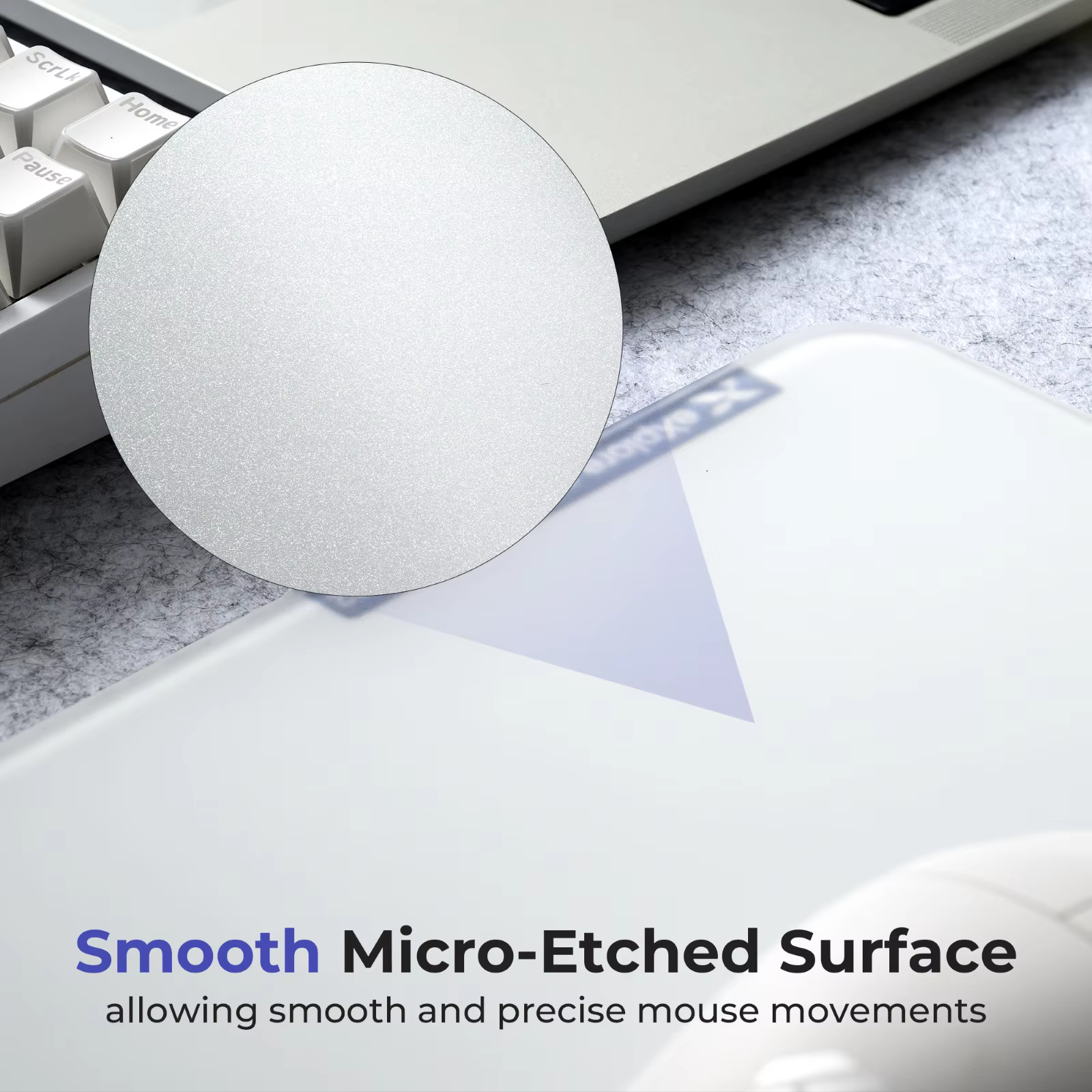 Tapis de souris en verre blanc XVX, surface micro-gravée lisse, pieds en silicone antidérapants pour une stabilité accrue, bords arrondis