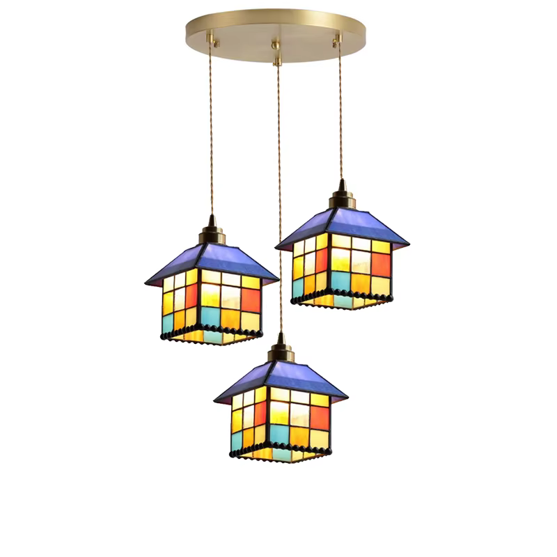 Lustre en verre coloré rétro européen, lampe à suspension, bar, restaurant, créatif, rural, chambre, balcon, confronlight, luminaire, intérieur Lustre en verre coloré rétro, lampe à suspension europée