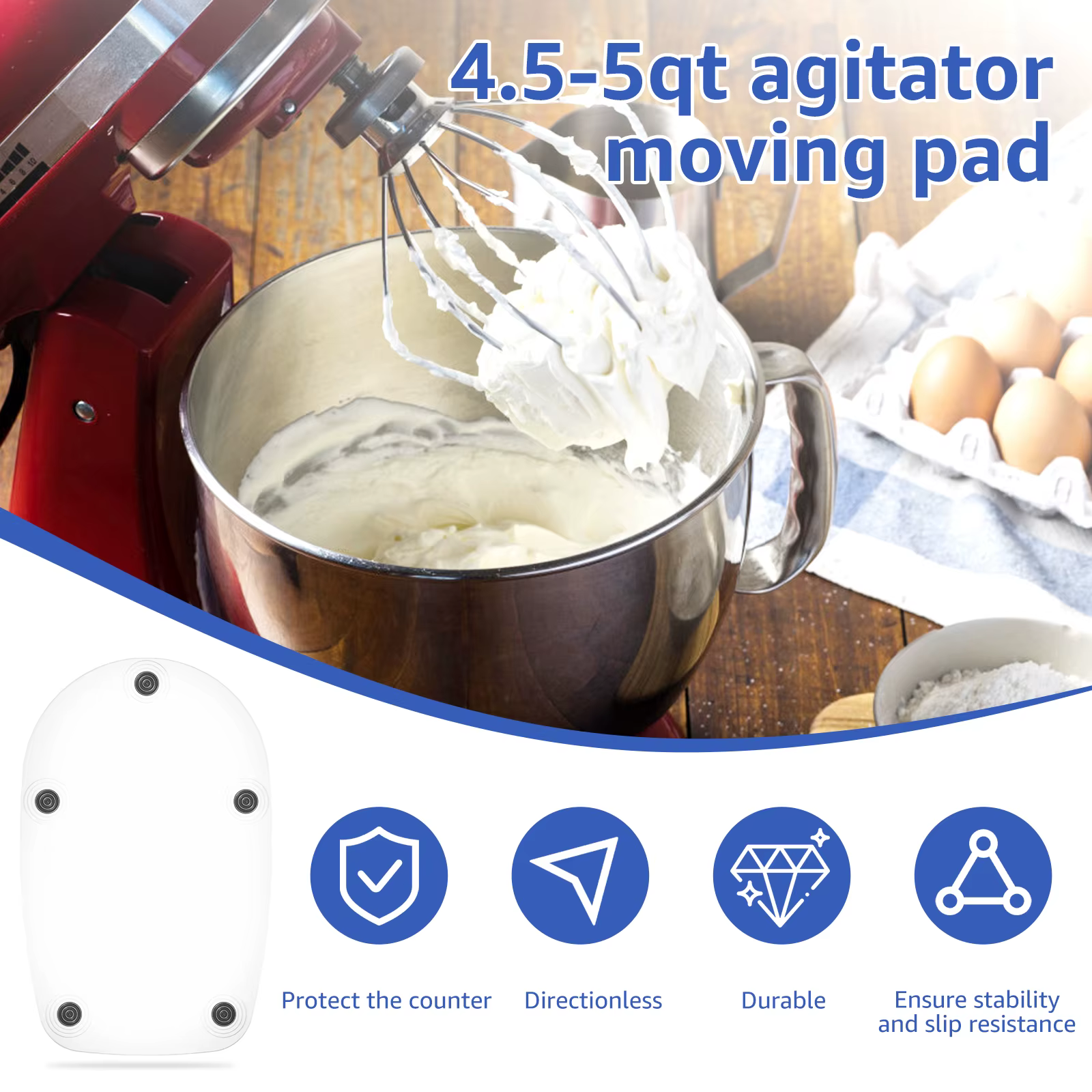 Polymères de curseur de centre commercial, compatible pour 4.5 QT, support de tête inclinable, tampon coulissant en acrylique, flexible, durable, appareil de cuisine
