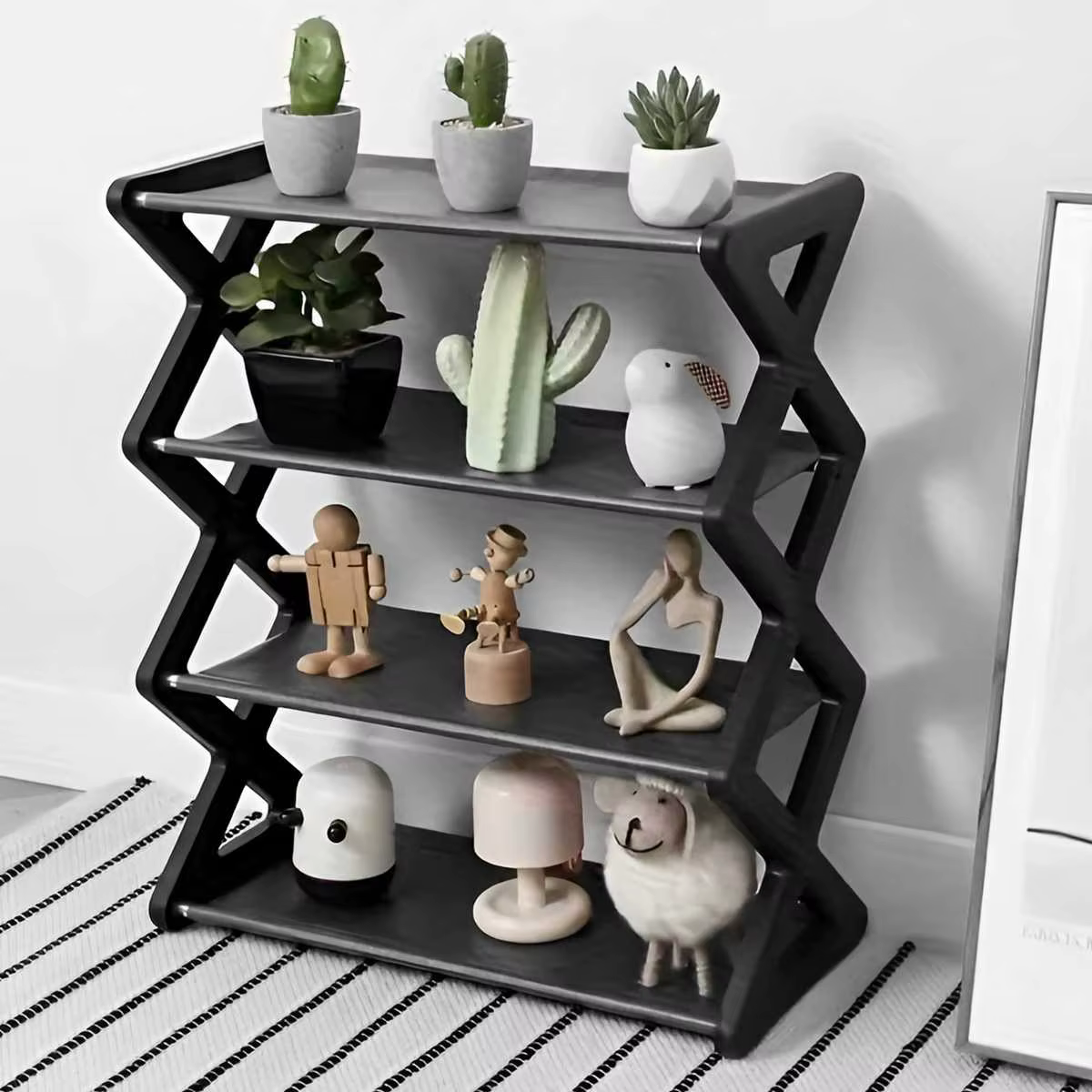 Étagère à chaussures 4 niveaux en X, multifonctionnelle et anti-poussière, idéale pour les dortoirs, les entrées, les couloirs et les chambres
