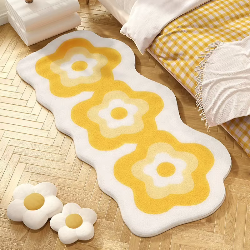 Tapis de chevet jaune à fleurs pour chambre à coucher