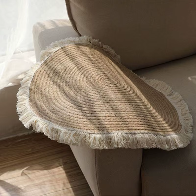 Tapis circulaire japonais tissé à la main avec pompons