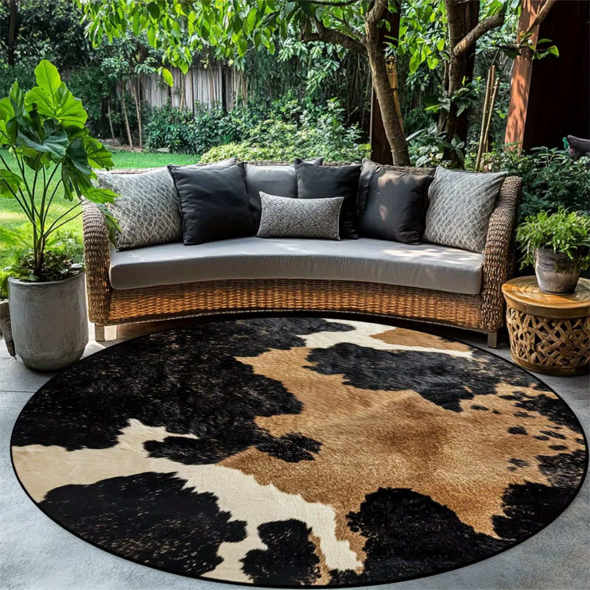 Tapis rond imprimé en peau de vache