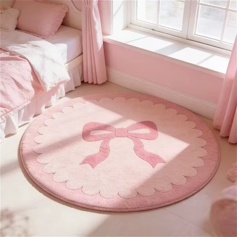 Tapis rond imprimé nœud rose Kawaii