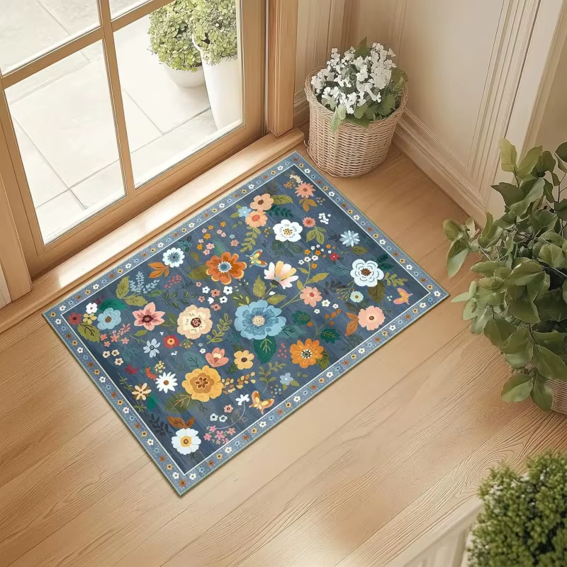 Tapis Bohème Coloré à Motifs Floraux Grand Format Antidérapant pour Salon et Chambre à Coucher