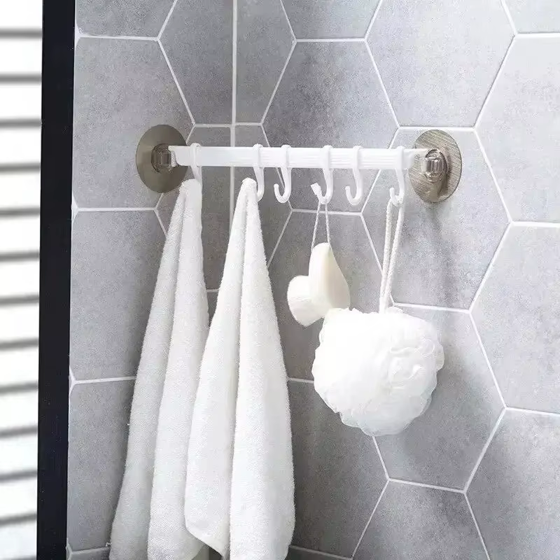Crochet blanc à ventouse, 6 rangées, pour cuisine, salle de bains, Suspension d'angle sans marques, 1 pièce