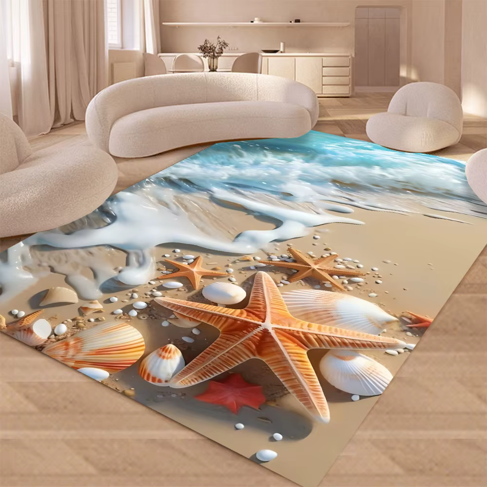 Nouveau Tapis de Sol Antidérapant 2025 Motif Étoile de Mer et Coquillages pour Salon