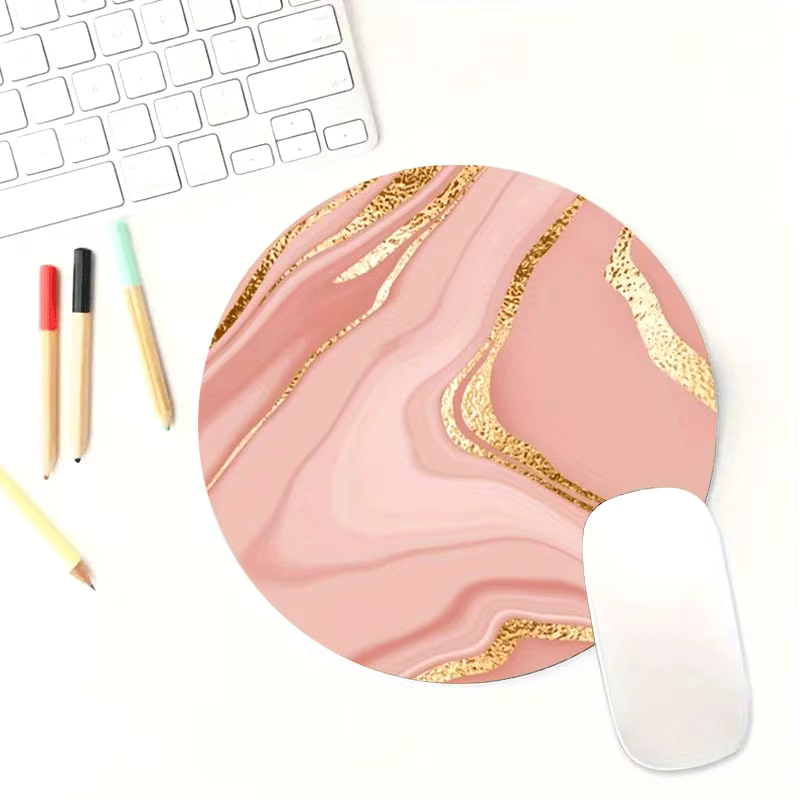 Tapis de souris rond en marbre doré Rose, antidérapant, pour bureau, ordinateurs portables, configuration de jeu, accessoire de bureau esthétique