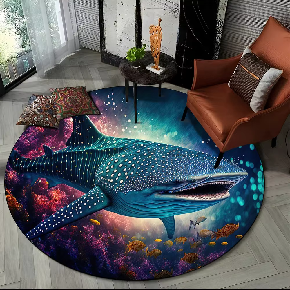 Tapis rond de dessin animé de dauphin du monde sous-marin
