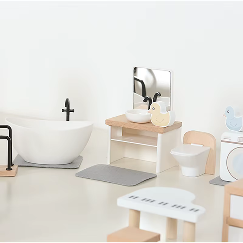 Maison de jeu en bois pour enfants, ensemble de jouets, Mini maison de poupée, ensemble de meubles simulés, articles de cuisine de chambre à coucher, accessoire de Table et de chaises 