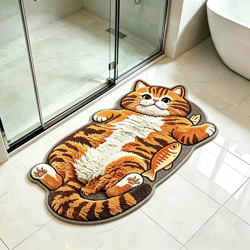 Tapis à motif de chat orange de dessin animé amusant pour salon