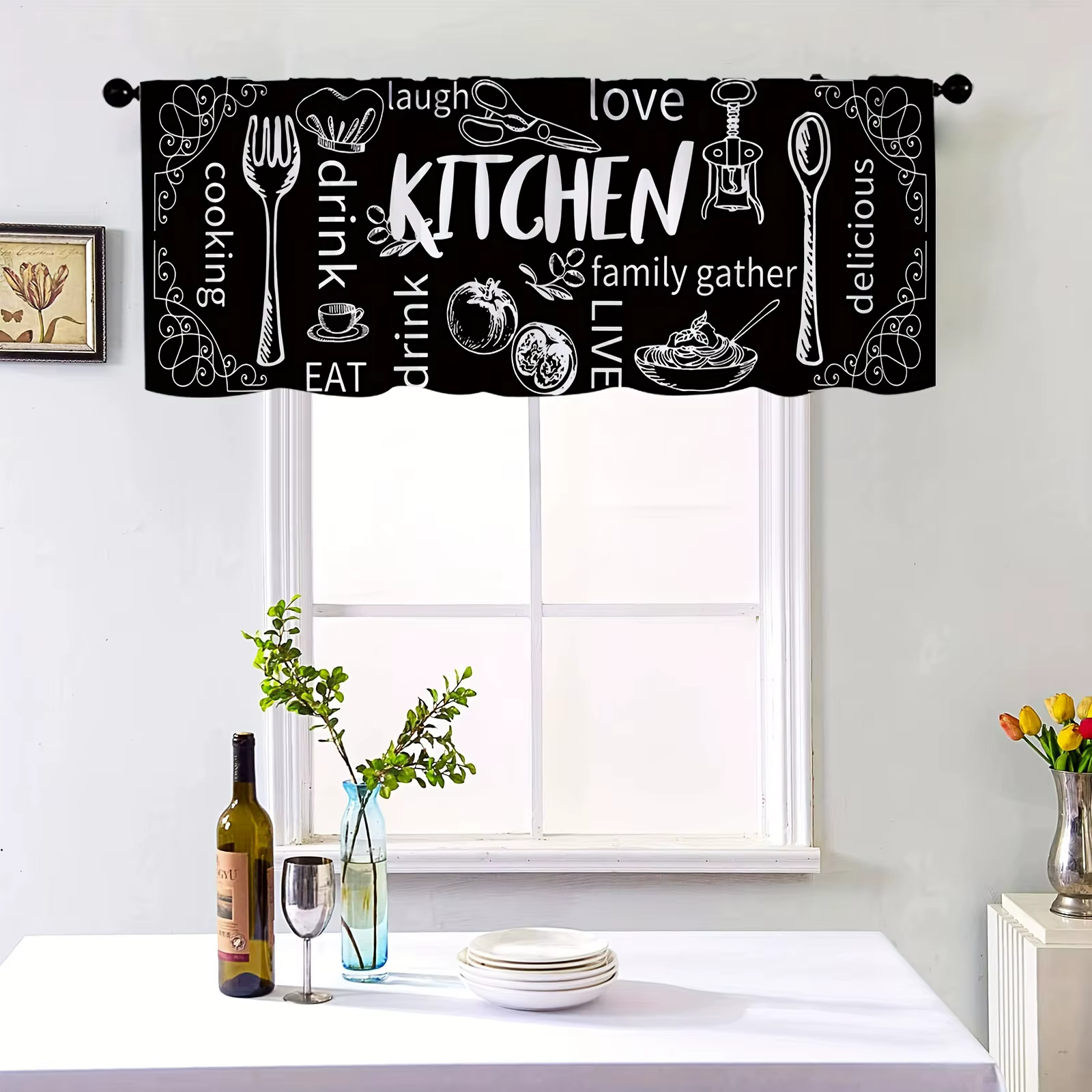 Rideaux courts occultants VIKAMA style ferme avec passe-tringe pour cuisine