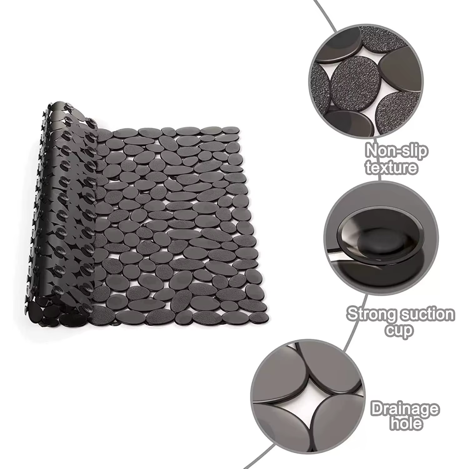 Tapis de douche carré avec ventouses et trous de vidange